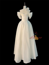 White Satin Pleats Wedding Dress