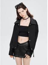 Leather POLO Collar Loose Jacket