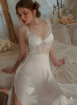 Sexy Backless Solid Color Ice Silk Long Pajamas