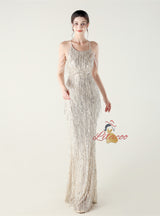 Mermaid Sequins Halter Beading Prom Dress