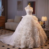 White Ball Gown Tulle Strapless Wedding Dress