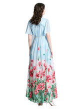 Stand-up Printed Short Sleeve Long Dress