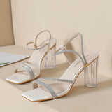 Transparent Rhinestone Thick-heeled High-heeled Sandals
