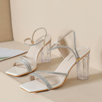 Transparent Rhinestone Thick-heeled High-heeled Sandals
