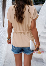 Spring and Summer Solid Color Silm Waist Shirt
