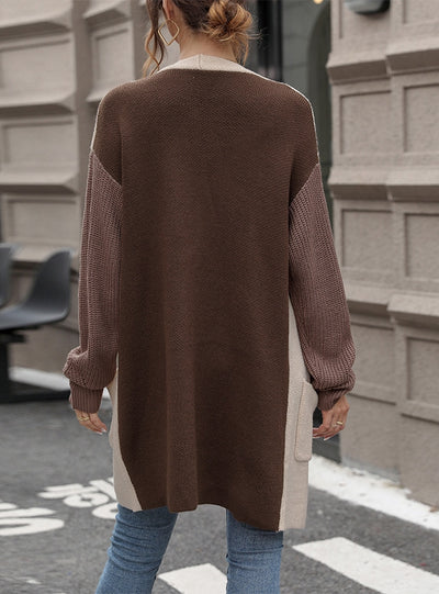 Colour Matching Pocket Sweater Coat