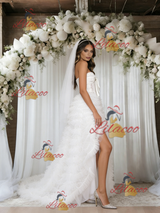 White Tulle Strapless Split Wedding Dress