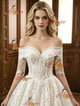 Ivory Lace Short Sleeve Off the Shoulder Wedding Dress