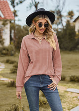 Solid Color Lapel Loose Long Sleeve Top