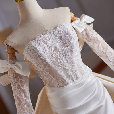 White Mermaid Long Sleeve Lace Wedding Dress