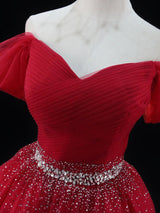 Burgundy Tulle Pleats Beading Sequins Homecoming Dress