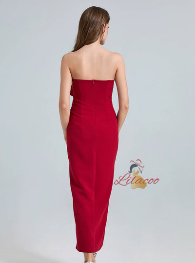 Three-dimensional Rose Tube Top Split Dress