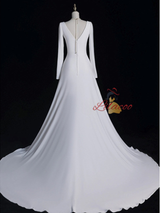 White Square Neck Long Sleeve Wedding Dress