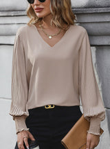 Long Sleeve V-neck Solid Color Shirt