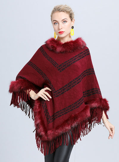 Autumn and Winter Striped Fringed Shawl