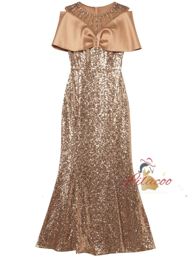 Gold Sequins Beading Crystal Mother Of The Bride Dress