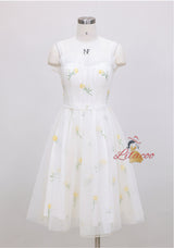 Round Neck Flared Sleeve Lace Sling Dress