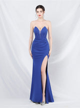 Mermaid Strapless Pleats Split Prom Dress