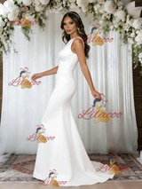 White Mermaid Satin Wedding Dress