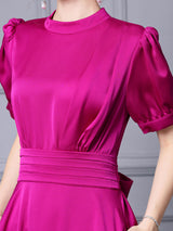 Fuchsia Short Sleeve Pleat Mother Of The Bride Dress