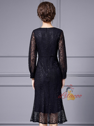 Black Long Sleeve Mother Of The Bride Dress