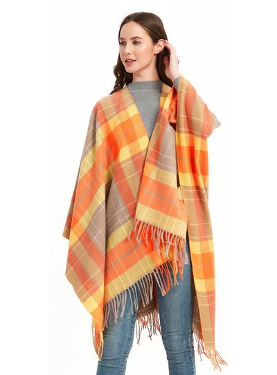 Double-sided Plaid Split Shawl