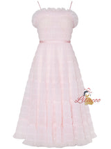 Pink Tulle Spaghetti Straps Prom Dress