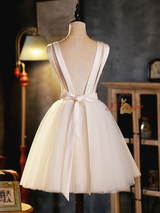 Ivory Tulle Satin V-neck Homecoming Dress