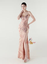 Mermaid Spaghetti Straps Sequins Split Beading Prom Dress