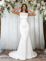 White Mermaid Satin Wedding Dress