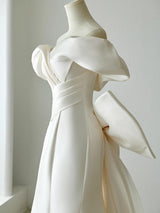 Ivory Mermaid Satin Pleats Bow Wedding Dress
