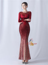 Sequins Long Sleeve Feather Prom Dress