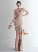 Mermaid Sequins One Shoulder Split Prom Dress
