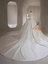 White Satin Off the Shoulder Wedding