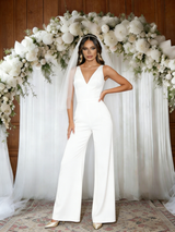 White V-neck Sleeveless Jumpersuit