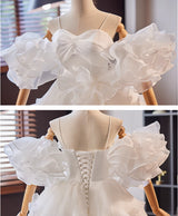 White Tulle Pleats Straps Wedding Dress