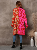 Leopard Print Stitching Cardigan Long Sweater Coat