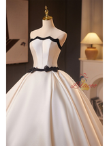 White Satin Strapless Bow Wedding Dress
