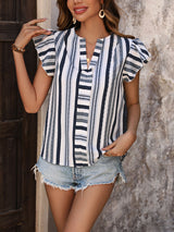 Contrast Stripe Stitching Lotus Leaf Sleeve Shirt