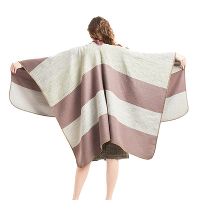 Striped Split Imitation Cashmere Cloak Shawl