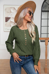 Button Twisted Long Sleeve Twist Pullover Sweater