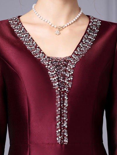 Champagne Satin Beading Mother Of The Bride Dress