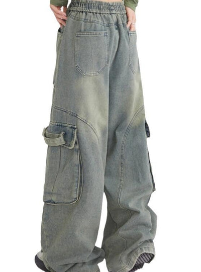 Overalls Loose Straight Mop Multi-pocket Pant