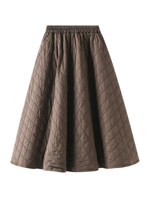 Elastic Waist Rhombic Woven Cotton Skirt