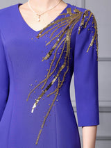 Blue Purple Beading Sequins Mother of the Bride Dress