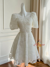 White Bubble Sleeve Short Dress