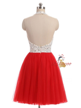 Red Tulle Halter Beading Homecoming Dress