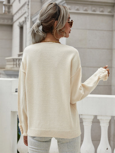 Solid Color Pullover Loose Buttons Sweater