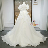 White Organza Short Sleeve Wedding Dress