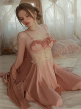 Chest Pad Ice Silk Sling Nightdress Robe Suit